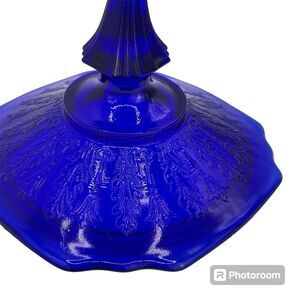 Vintage Cobalt Blue Princess Pattern Depression Glass Candy Dish LID READ